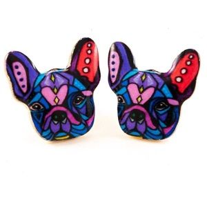 French Bulldog Earrings: Colorful Enamel Stud Earrings
